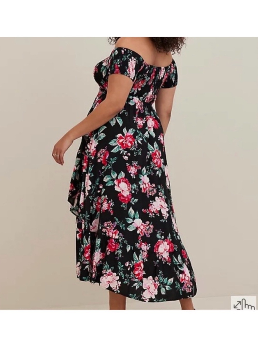 torrid Black Off-Shoulder Floral High-Low Dress - Picture 2 of 6